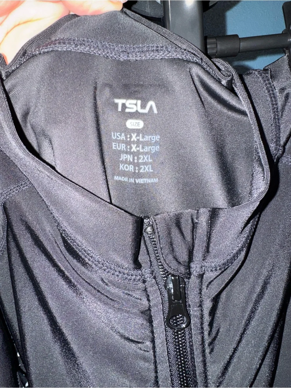 TSLA Black Long-Sleeve Zip Front Swim Coverup with Tropical Panels